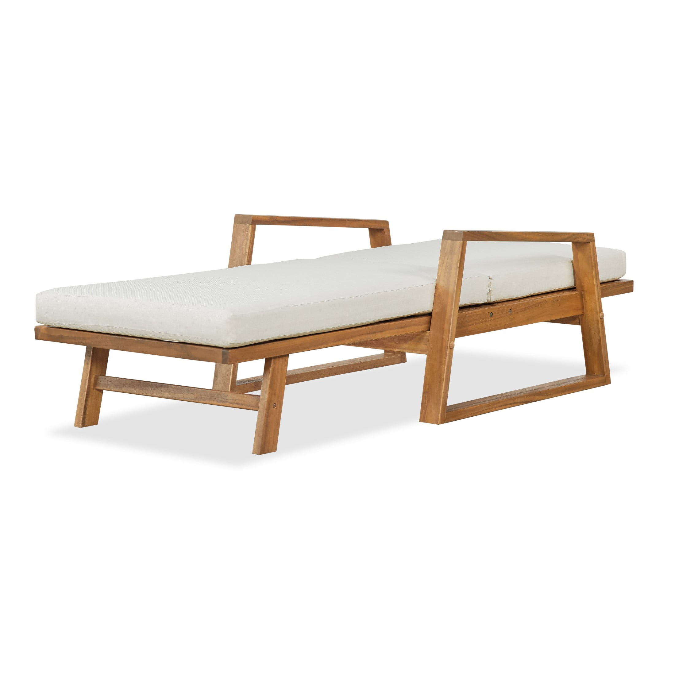 Christopher Knight Home Acacia Wood Outdoor Chaise Lounge with Adjustable Backrest and Cushion, Teak+Beige