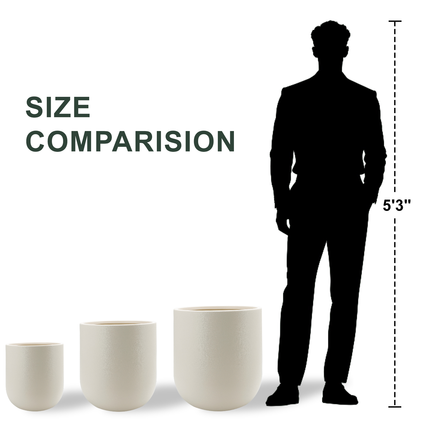 Foukus 3-Piece Large Concrete-Look Plastic Planters, Beige photo 4