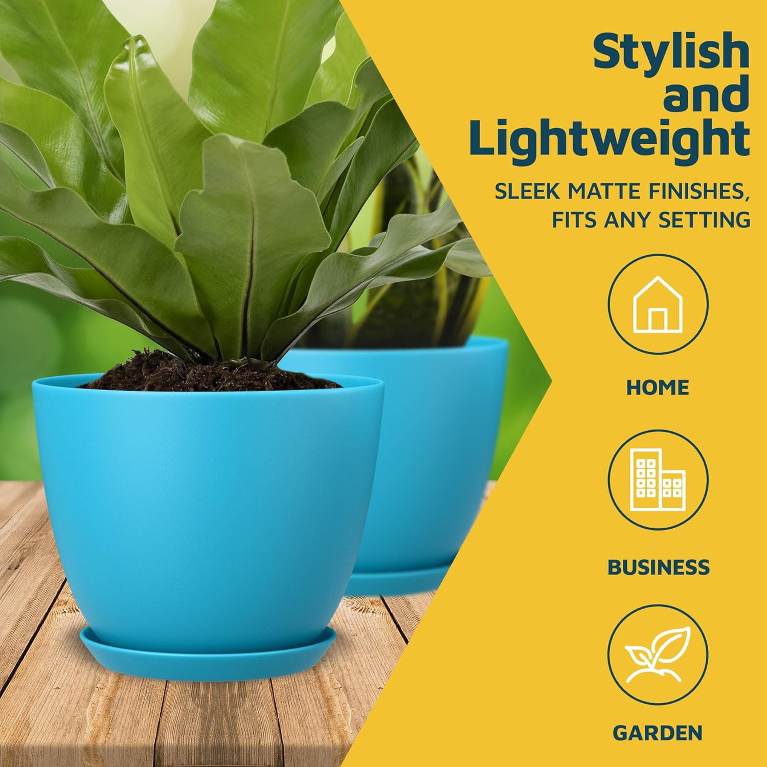 Blue Plant Pots with Drainage Holes & Saucers 20 Packs, Indoor & Outdoor Stackable Plastic Planters in Multiple Sizes for Houseplants & Flowers, Durable & Weatherproof Materials, Matte Finish