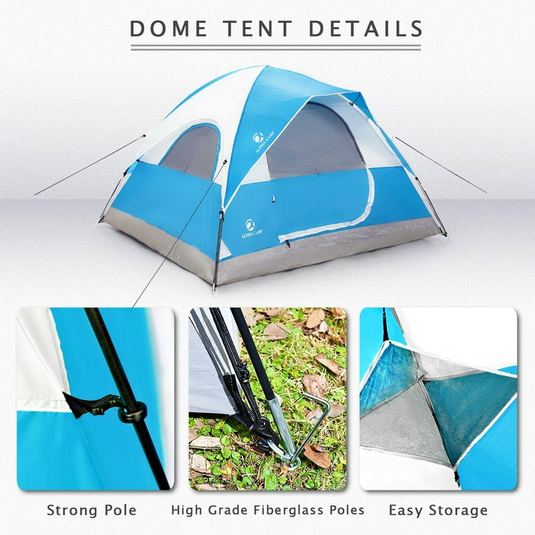 Alpha Camper 3-Person Camping Dome Tent Portable Dome Tent with Carry Bag  for Outdoor Camping/Hiking, Blue 