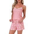thumbnail image 4 of INSPIRE CHIC Womens Pajama Set Lace Trim Start Print V Neck Sleeveless Tank with Elastic Waist Shorts 2 Piece Lounge Sets S Pink, 4 of 6