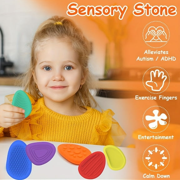 6-Pack Silicone Hand Therapy Stones – Portable Color-Coded Stress Relief & Finger Exercise Tools for Students, Office Workers & Daily Relaxation