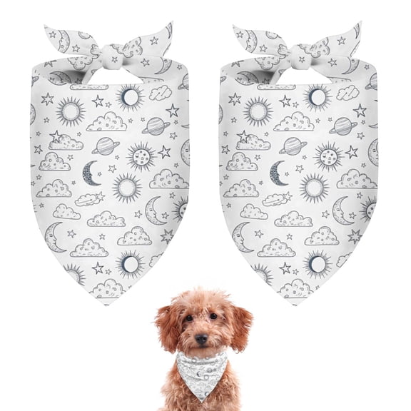 Dog Bandana 2 Pack,White Sun Moon Cloud Planet Star Pattern Bandanas for Dogs,Cat Bandana,Small/ Large Dog Bandana 2 Size,Dog Bandanas Girl Boy