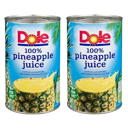 Dole Pineapple Juice, 46 Oz Can, Pack Of 2