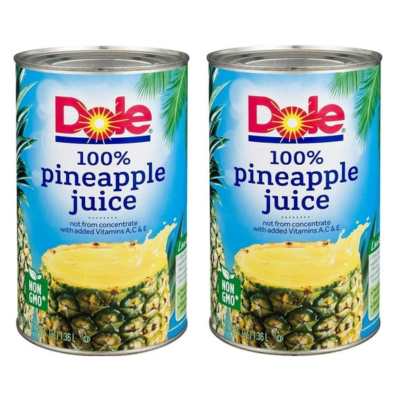 Dole Pineapple Juice, 46 Oz Can, Pack Of 2