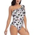 thumbnail image 3 of Sikiie Music Player Print Women One Piece Swimsuits Tummy Control One Shoulder Bathing Suits Ruffle Swimwear, From S to XXL-Small, 3 of 6