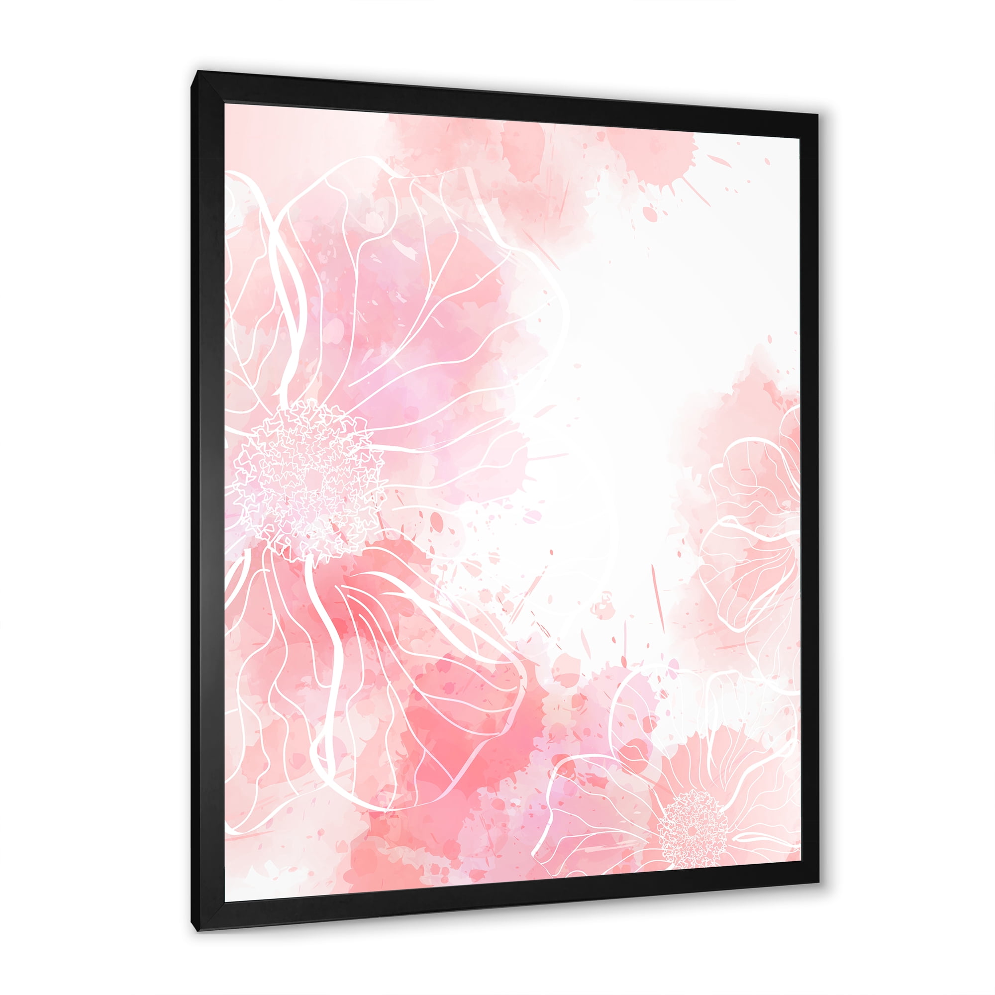 Designart 'Abstract Splashes of Pink Flowers I' Modern Framed Art Print