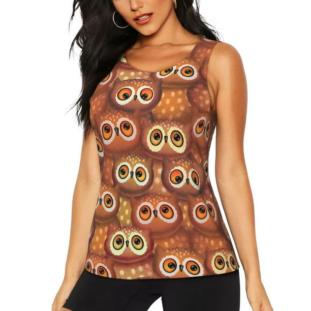 Balery Brown Owl Camiseta sin mangas estampada ligera para mujer, tops de entrenamiento sin mangas, camisetas de yoga transpirables de secado rápido.-XX-Large