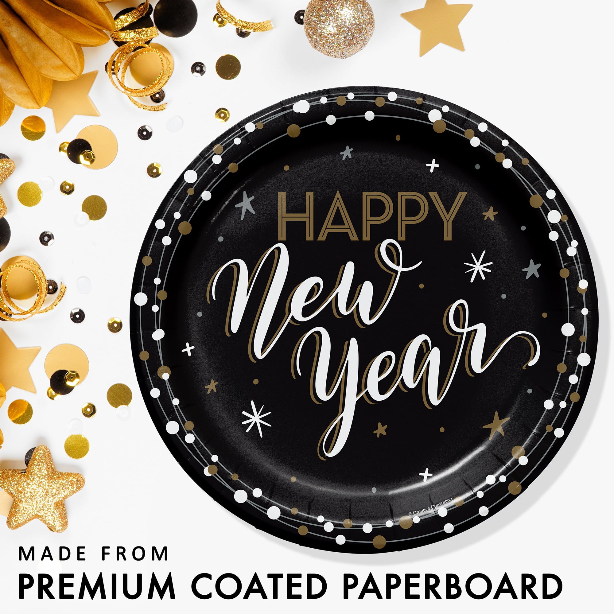 Creative Converting New Years Shimmer Dinner Paper Plates and Napkins Set, Serves 16