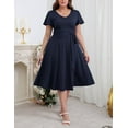 thumbnail image 3 of FOLUNSI Women's Plus size Dresses Casual V-Neck Midi Dress Wedding Guest Dress with Pockets Navy Blue-L, 3 of 9
