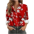 thumbnail image 2 of Royisotas Fitted Tops Women Winter Soft Long Sleeve Casual Womens Button Down Shirt Floral Graphic Red Collared Button up Shirts, 2 of 6