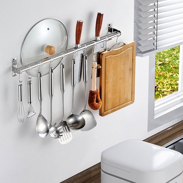 Ruiboury Râteliers en Acier Inoxydable pour Cuisine Facile à Installer Résistant à la Rouille Facile à Installer Organisé Double Poteau + 30cm + 4 2Set