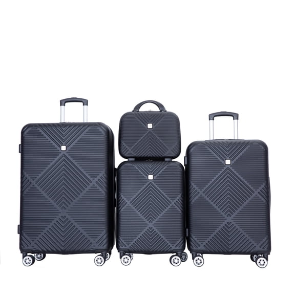 4 Piece Black ABS Hardside Luggage Set 14 20 24 28 Inch 360 Spinner Wheels Nestable Suitcase