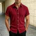 thumbnail image 2 of LNWUY Mens Solid Color Textured Short Sleeve Button Down Shirts Casual Stylish Summer Slim Fit Collared Business Work Tops Red L, 2 of 9