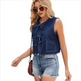 thumbnail image 2 of Camisetas Sin Mangas de Mezclilla con Lazo Frontal para Mujer, Camisetas Informales de Cuello Redondo Sin Mangas con Volantes para y Verano Azul Oscuro S, 2 of 10