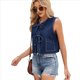 thumbnail image 2 of Camisetas Sin Mangas de Mezclilla con Lazo Frontal para Mujer, Camisetas Informales de Cuello Redondo Sin Mangas con Volantes para y Verano Azul Oscuro S, 2 of 10