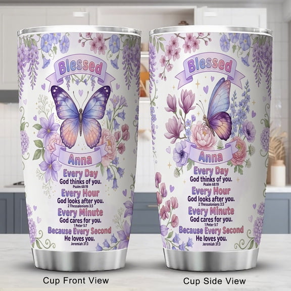 Butterfly Tumbler 20oz with Lid for Women Religious Birthday Christian Gifts Bible Verse Present Travel Cup