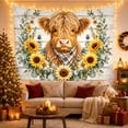 thumbnail image 3 of Highland Cow with Sunflowers on Rustic Wooden Planks, Nostalgic Farmhouse for Animal Lovers, Botanical Wall Decor, Housewarming Gift, Tapestry Wall Hanging for Bedroom and Living Room, 3 of 7