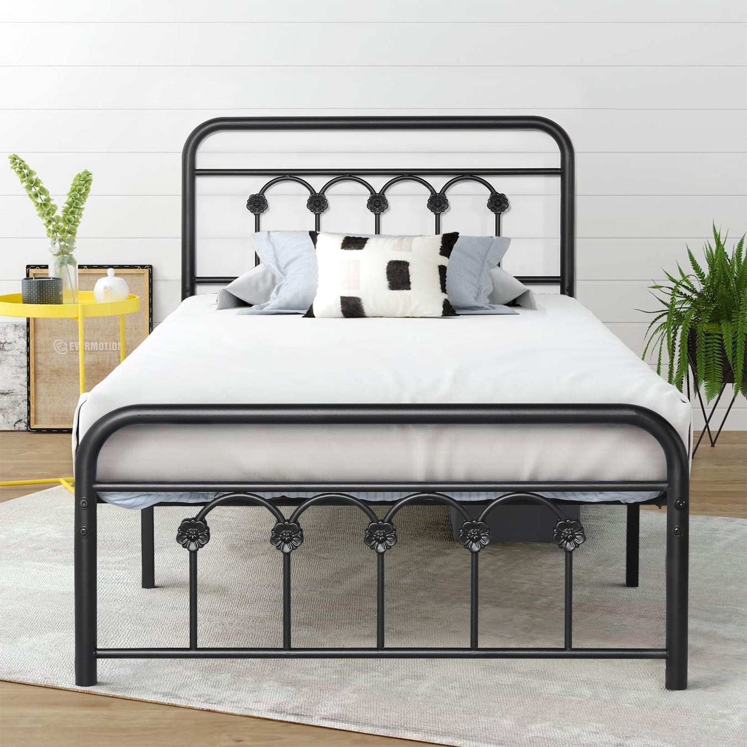 Vecelo 122 Metal Platform Bed Frame With Headboard And Footboard