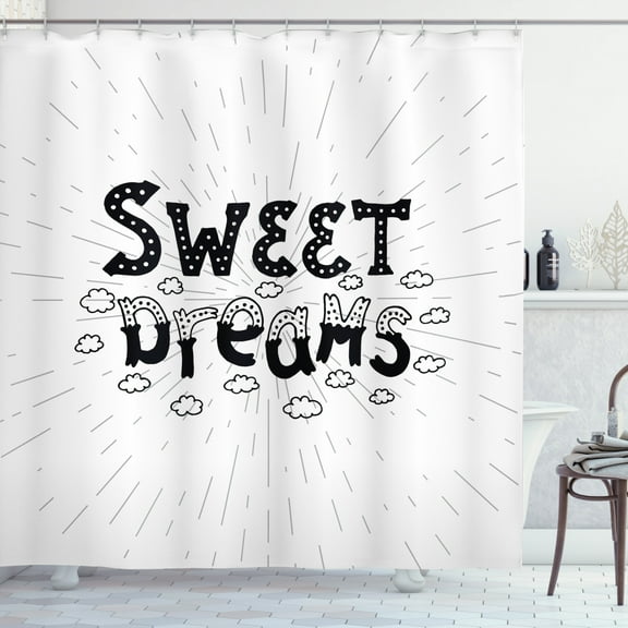 Ambesonne Saying Shower Curtain, Retro Words Clouds, 69"Wx75"L, Black and White