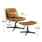 Art Leon Accent Chair with Ottoman,360 Degree Swivel Reading Chair for Bedroom Livingroom, Faux Leather Height Adjustable, Brown