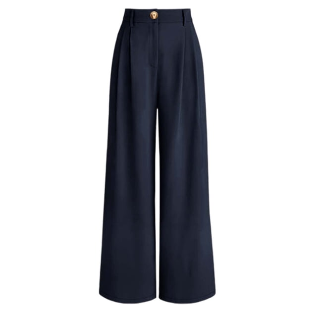 Fgnfyis High Waisted Wide Leg Flowy Trousers for Casual Wear Comfortable Stretchy Work Pants with Belt Elegant Dressy Womens Pants Blue S