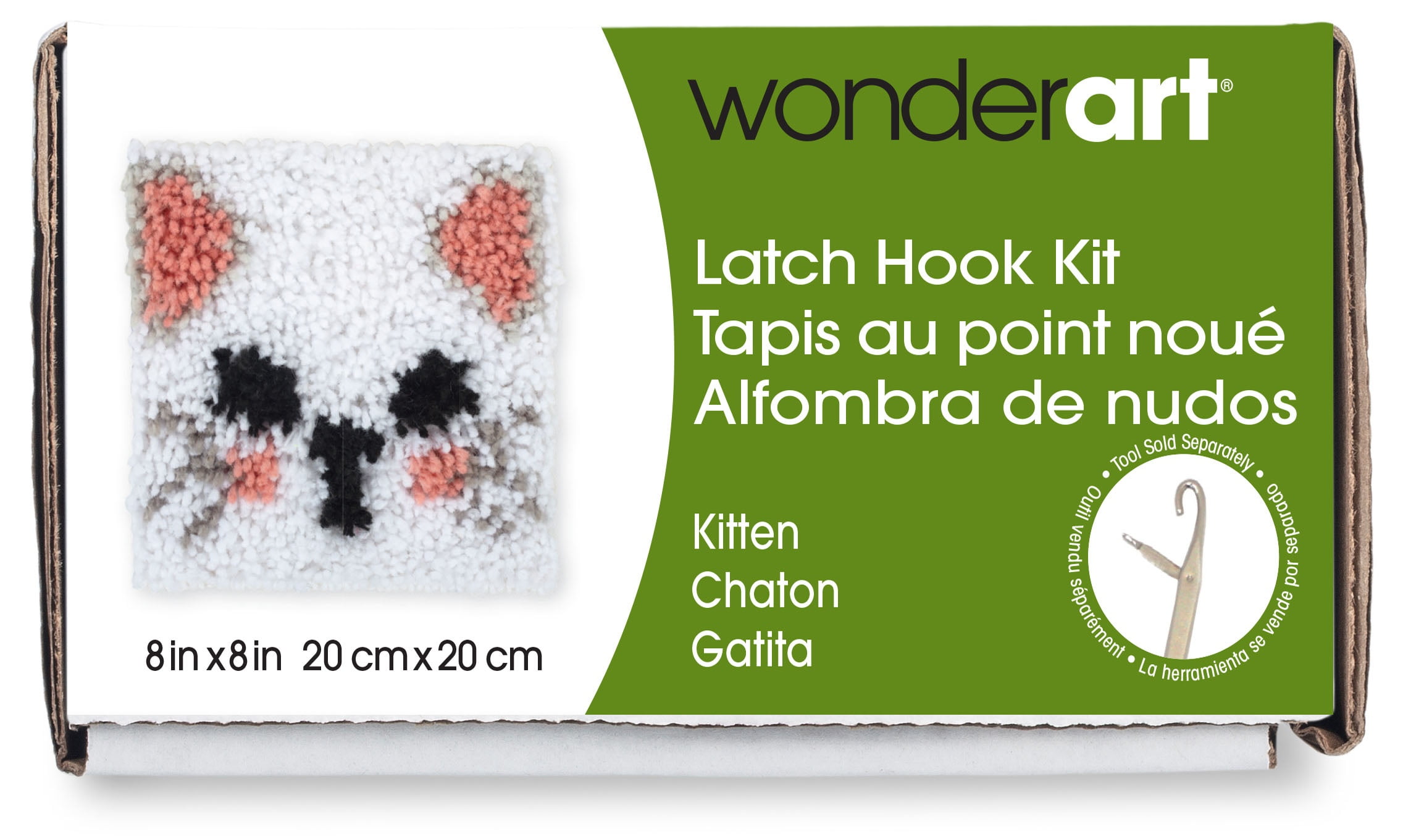 Wonderart Latch Hook Kit 8"X8"Kitten