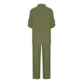 thumbnail image 6 of YUGYXL Women's 2 Piece Set Summer Linen Vacation Outfits Fashion Button Lapel Half Sleeve Shirts and Wide Leg Pants Casual Loungewear Outfits Gift for Girlfrind Army Green,S, 6 of 8