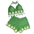 thumbnail image 5 of Knitted Top with Wide Leg Shorts Vacation Outfit Crocheted Sling Crop Top and Shorts Set Suitable for Holiday, 5 of 8