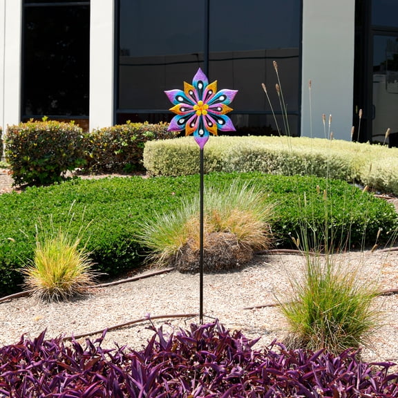 Alpine Corporation 54"H Metal Layered Floral Wind Spinner Garden Stake