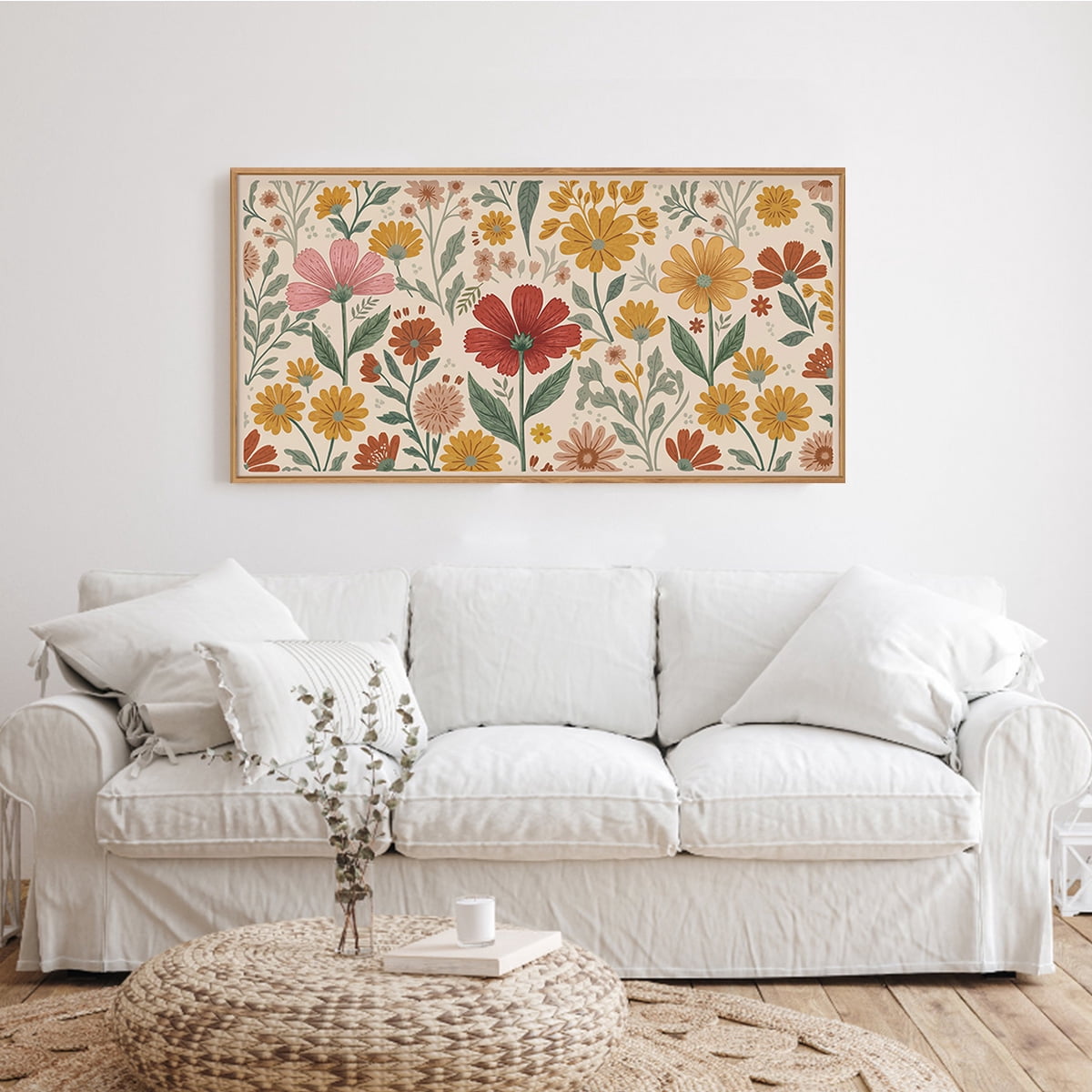 Boho Flower Wall Art Floral Wall Decor Framed Bloom Wall Painting Colorful Botanical Canvas Artwork for Living Room Bedroom Office 20X40 In