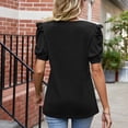 thumbnail image 4 of Top de manga corta abombada para mujer, Color puro, cuello en V, corte holgado, informal, elegante, jersey de verano, Top negro S, 4 of 6
