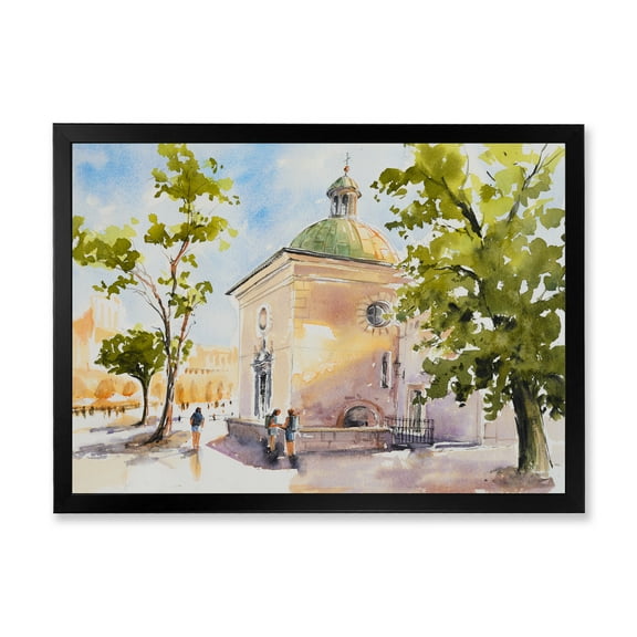 Designart 'People At Rustic Church In The Village' Country Framed Art Print