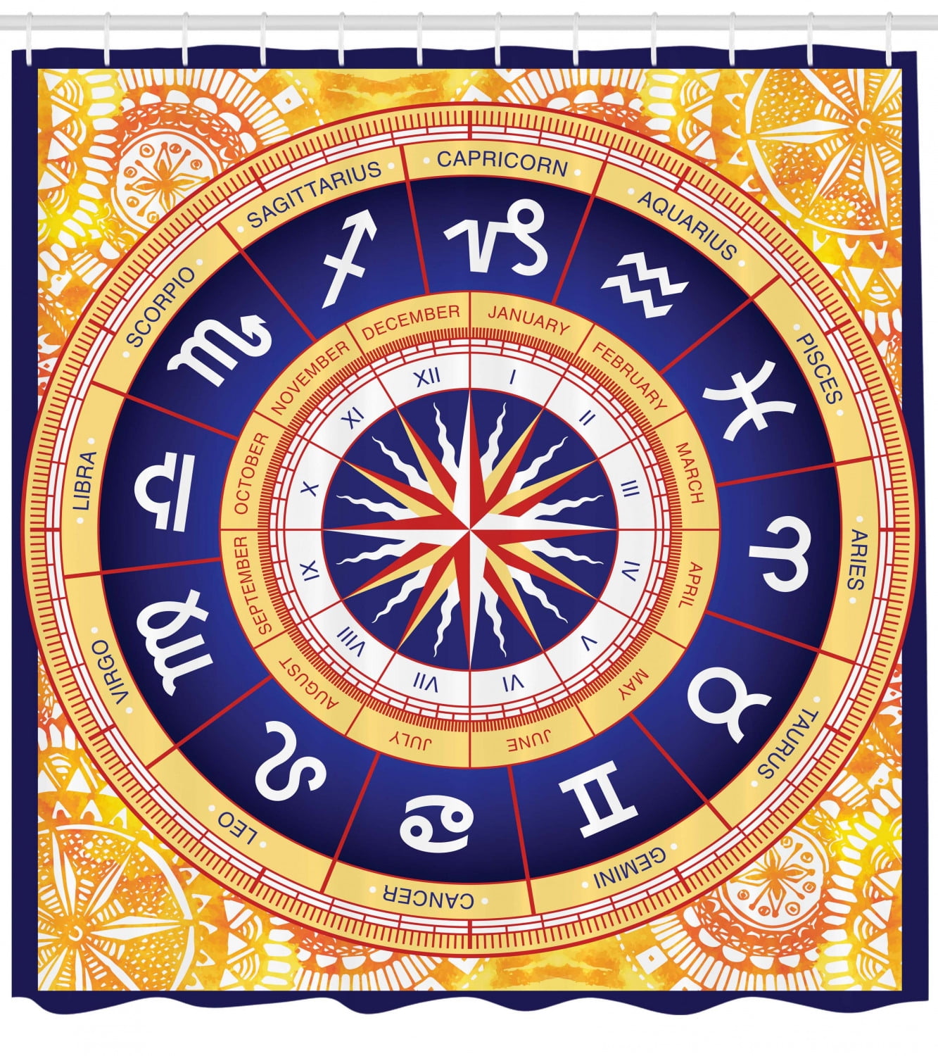 Astrological Wheel Zodiac Signs Horoscopes Hippie Mandala Boho Shower