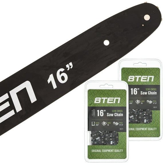 8TEN Chainsaw Guide Bar & 2 Chain Stihl MS170 30050004813 16 inch .050 3/8 55DL LP MK1002931