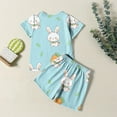 thumbnail image 4 of Baby Boy Easter Outfit Short Sleeves Funny Bunny Suit Easter Eggs Print Roller Rabbit Pajamas Casual Crewneck Tops Shorts 2 PC Sets Children Clothing Light Blue 11-12 Years, 4 of 7