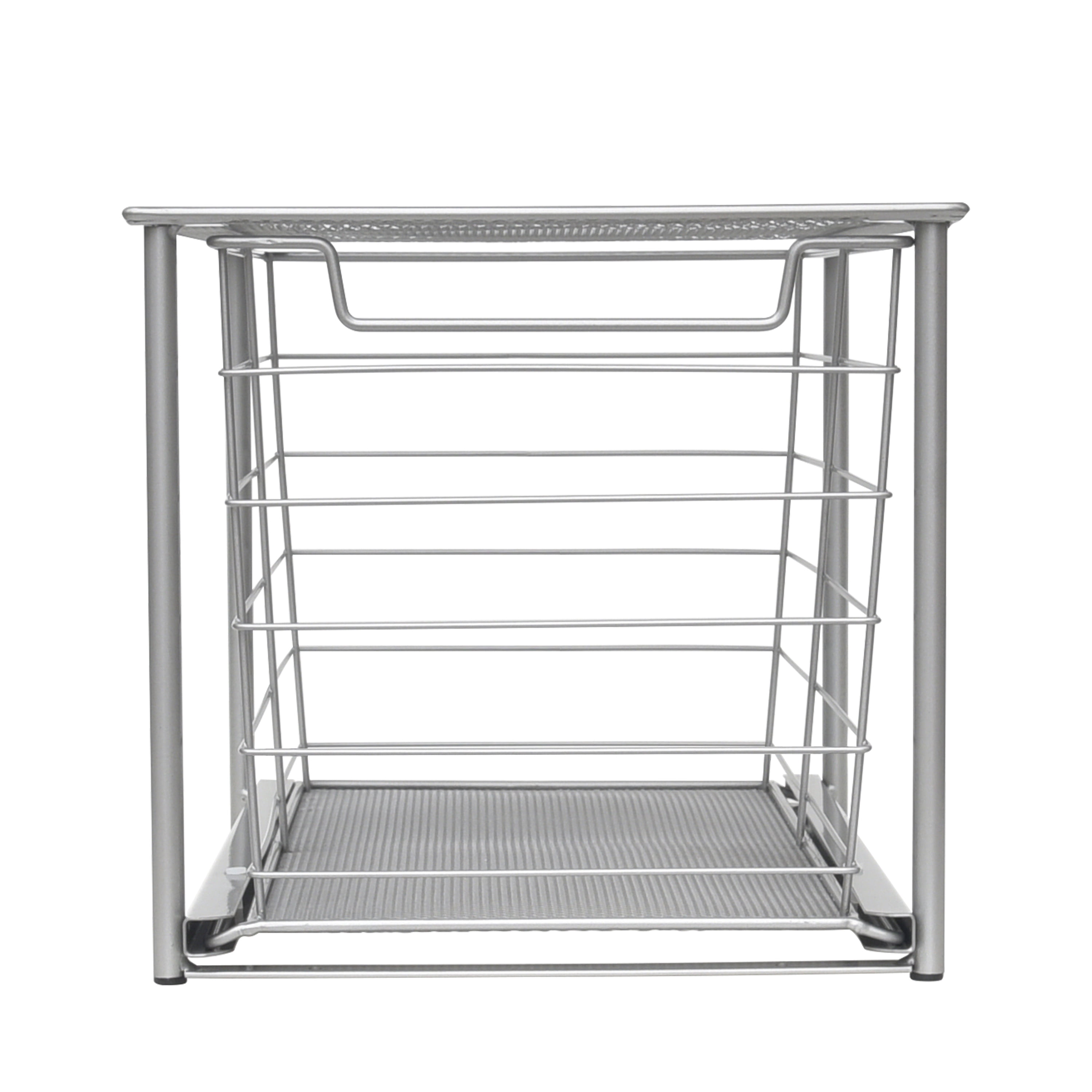 Mainstays Large Stackable Slide-Out Drawer Organizer, Satin Nickel, 14.96 in x 10.04 in x 9.29 in