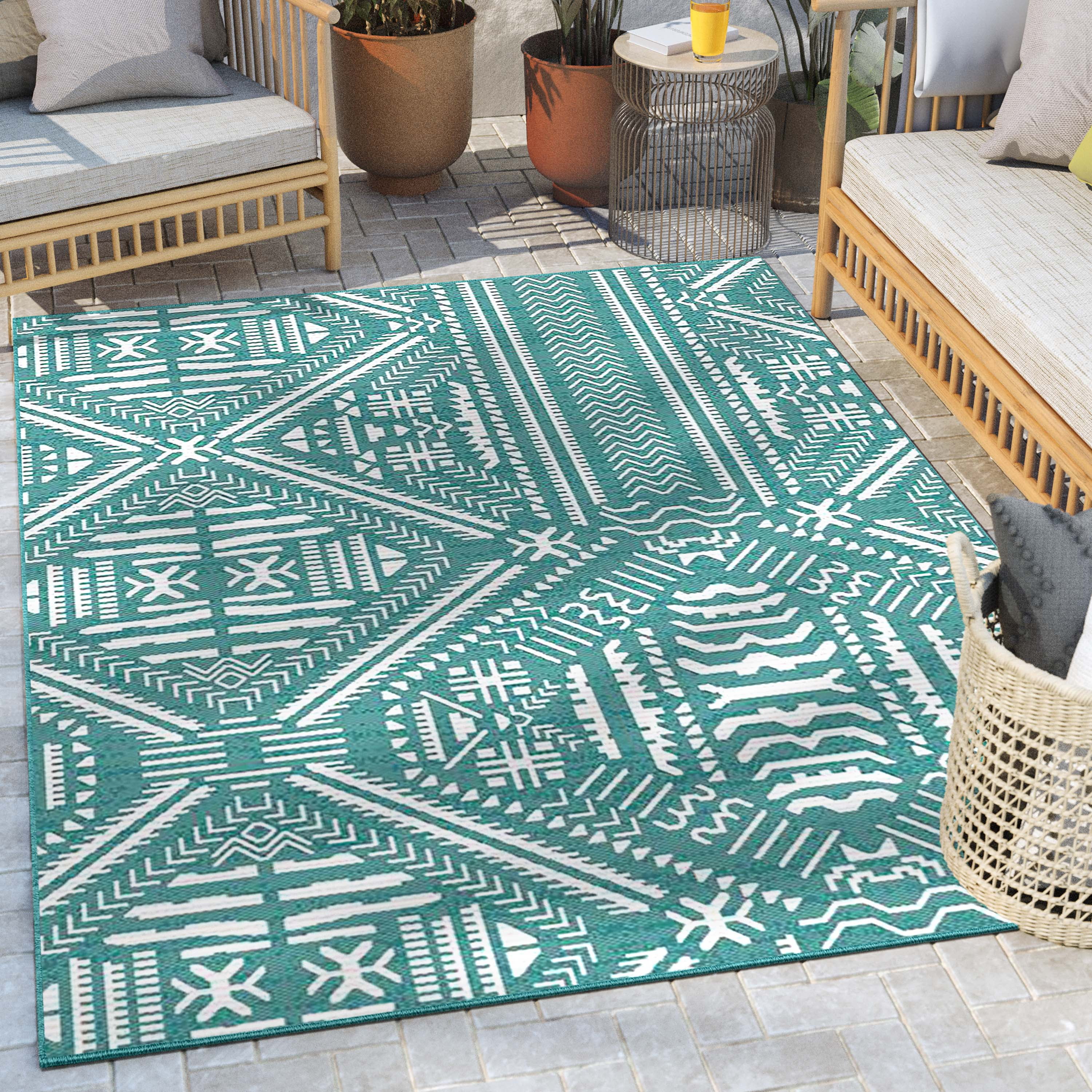 Well Woven Medusa Khalo Modern Tribal Teal Blue 5'3