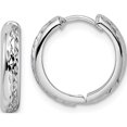 thumbnail image 1 of 14K White Gold Polished Textured 3X15mm Hinged Hoop Earrings (14.15 X 15.2) Made In Turkey tm813w, 1 of 5