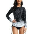 thumbnail image 3 of MAWCLOS Women Two Peices Swimsuit Floral Printed Bathing Suit Long Sleeve Rashguard Tummy Controled Surfing Crew Neck Tankini Set 727011 L, 3 of 7