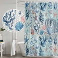 thumbnail image 4 of Blue Coastal Nautical Ocean Shower Curtain Set with Hooks, Seashell Starfish Seagrass Waterproof Fabric Bathroom Curtains Decor Home Accessories,72 X 72 Inch Long, 4 of 9