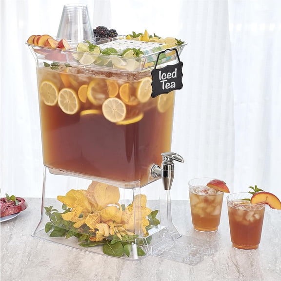 Tritan Beverage Dispenser with Party Top Lid and Drip Tray - 3 Gallon Drink Dispenser - Drink Dispenser -