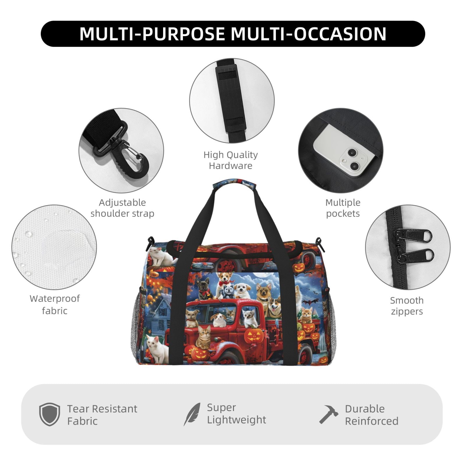 Fuzoiu Halloween Pets Pumpkins Print Travel Duffle Bag,Carry On Tote Bags,Duffel Bag,Sport Gym Bag, Hospital Bag for Labor and Delivery, Overnight Bag,Luggage Bag