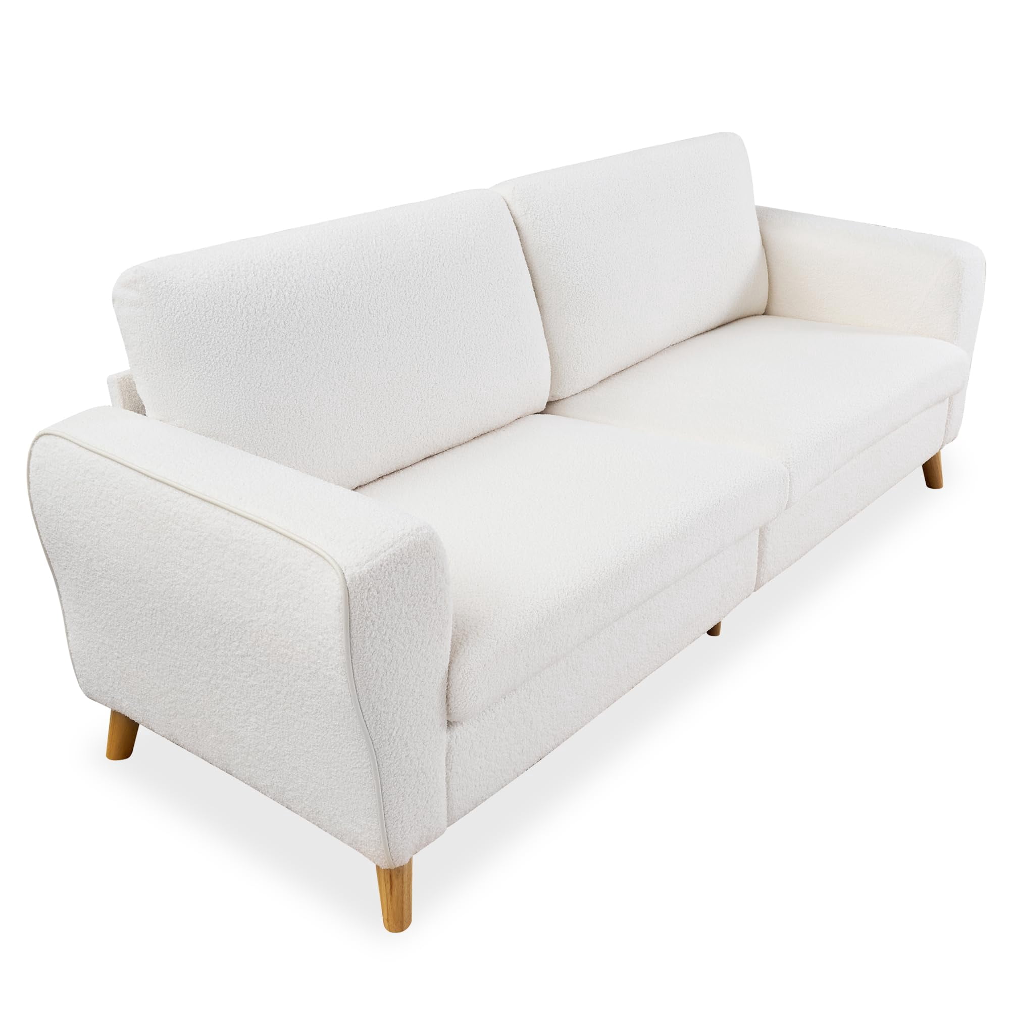Luku 84" Modern Boucle Sofa Couch, Plush White Loveseat with Streamlined Armrests & Wooden Feet for Living Room
