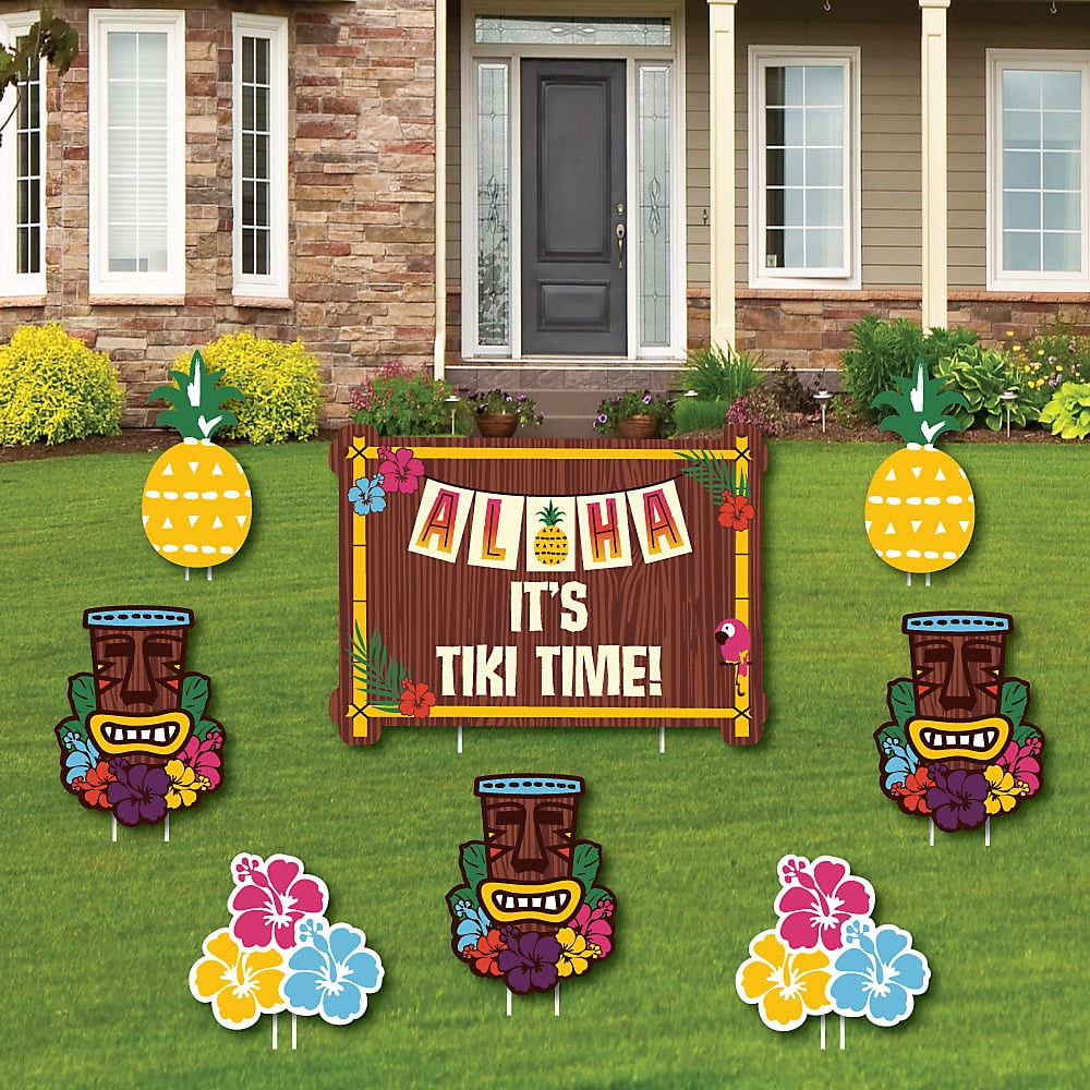 Tiki Luau Yard Sign and Outdoor Lawn Decorations Tropical Hawaiian