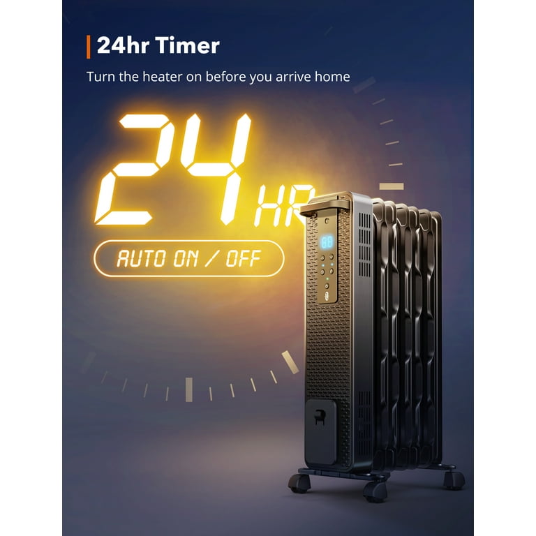 TaoTronics Oil-Filled Heater, 1500W Auto Space Heater with Remote Control  ECO Mode LED Display for Bedroom Living Room Office - Walmart.com