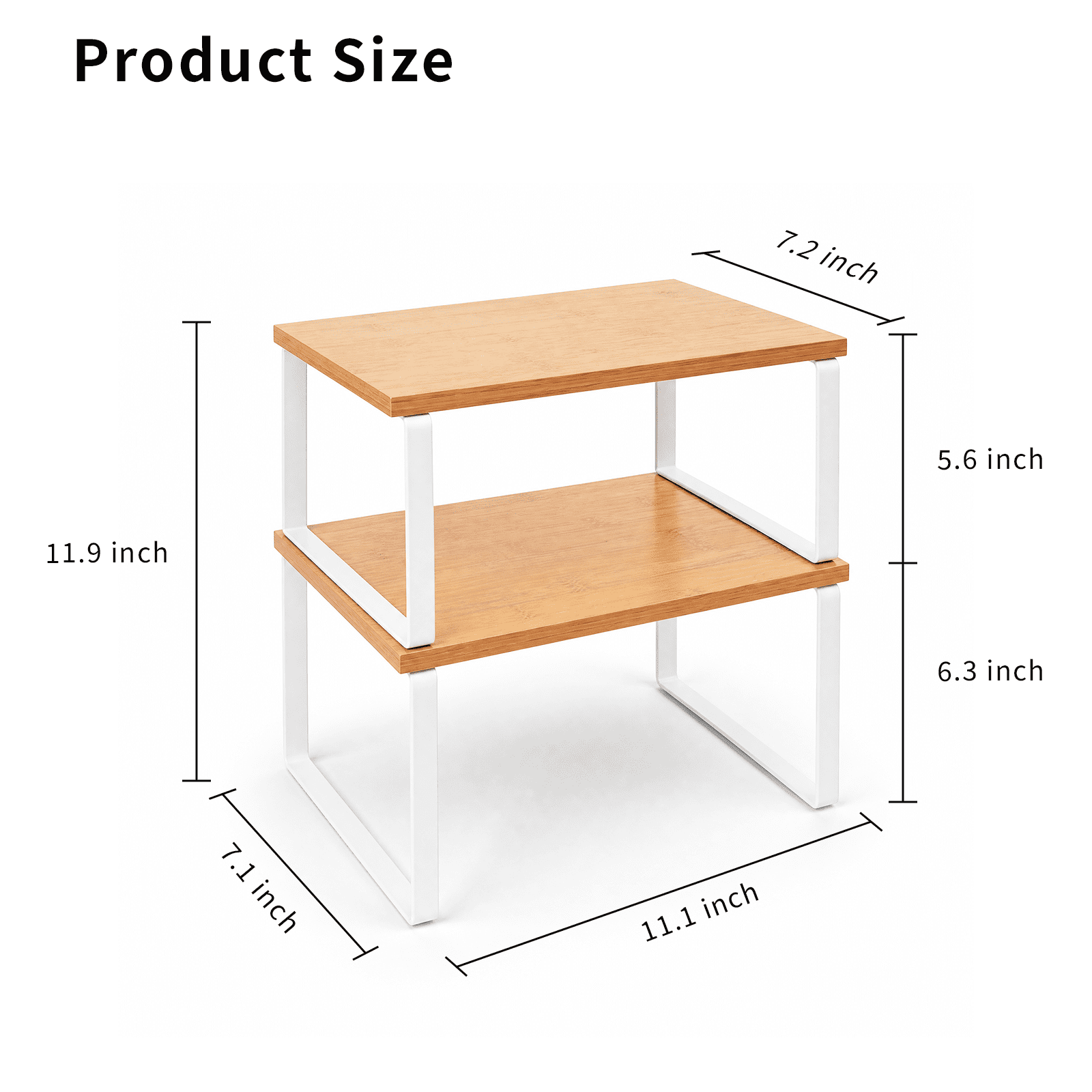 Koomade 2 Pack Cabinet Organizers Shelves, Kitchen Countertop Storage, Pantry Organizer, 11.7''W, Bamboo wood tone + White