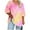 Hot Pink, variant on T-Shirt for Women with V-Neck and 3/4 Sleeve, Loose Fit Large Size Top, Tie-Dye Print Casual Daily Wear