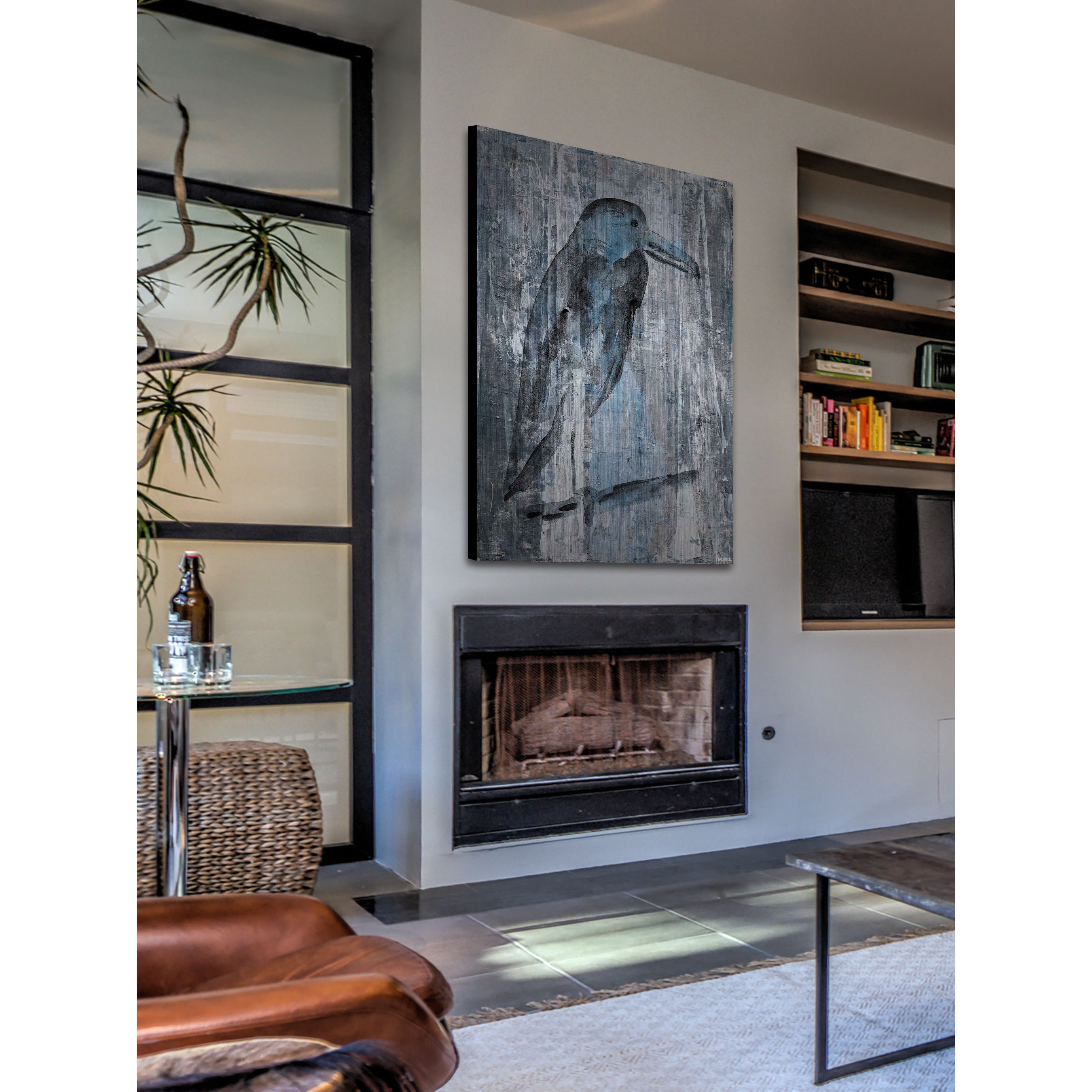 "Blue-Grey Bird II" Painting Print on Brushed Aluminum