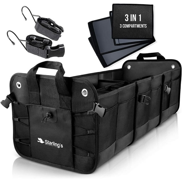 Organisateur de Coffre de Voiture - Rangement Durable pour SUV Ajustable (Noir, 3 Compartiments)